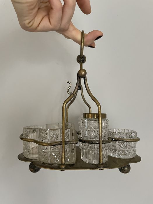 Przedwojenny kabaret do przypraw UNIKAT, KRYSZTAŁ