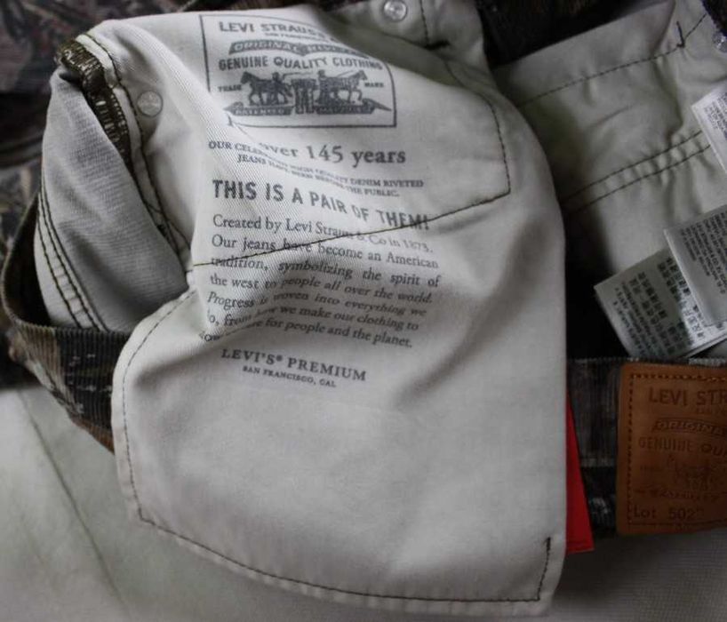 Sztruksy męskie Levi's 502 - moro kamuflaż nowe oryg. Levisy - W34/L30