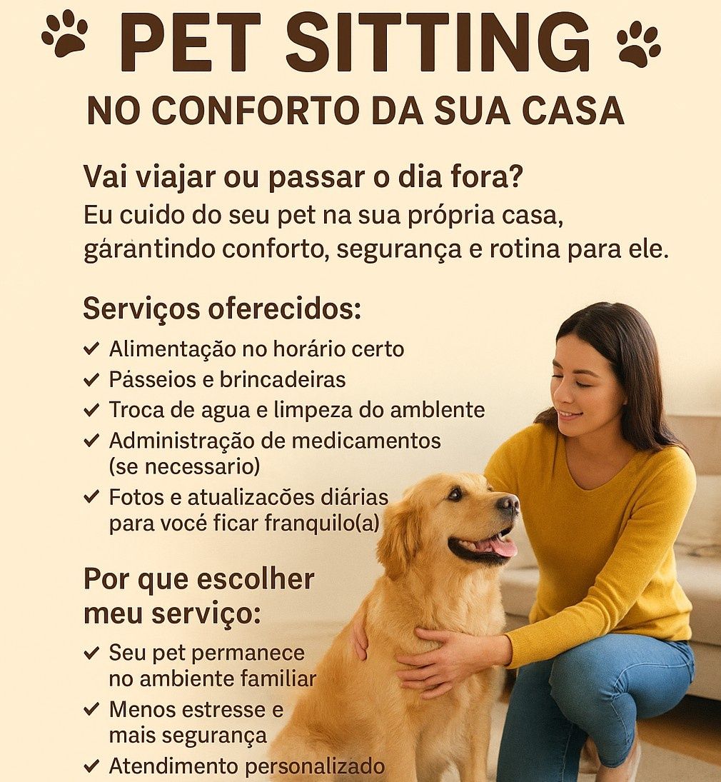 Petsitting Sitting no Conforto da Sua Casa 

Vai viajar ou passar o d