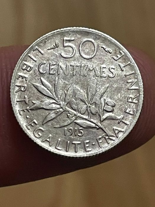 moeda em prata  1915 França 50 centimes