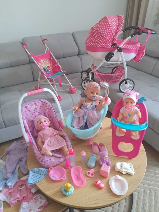Wózek, lalka baby born wanienka spacrówka, nosidełko, krzesełko, bobas