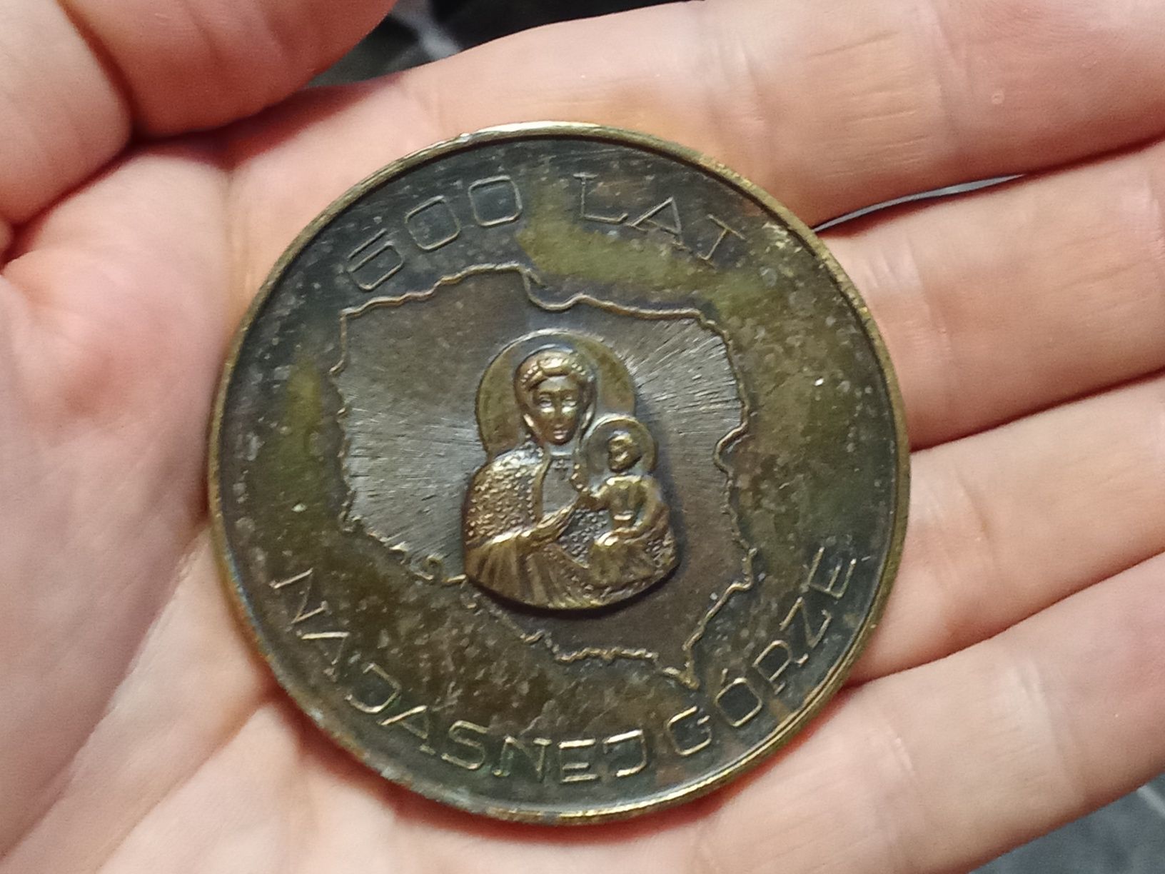 Moneta z brązu Jan Paweł 2 Maryja Jasna Góra pamiątka prezent brąz
