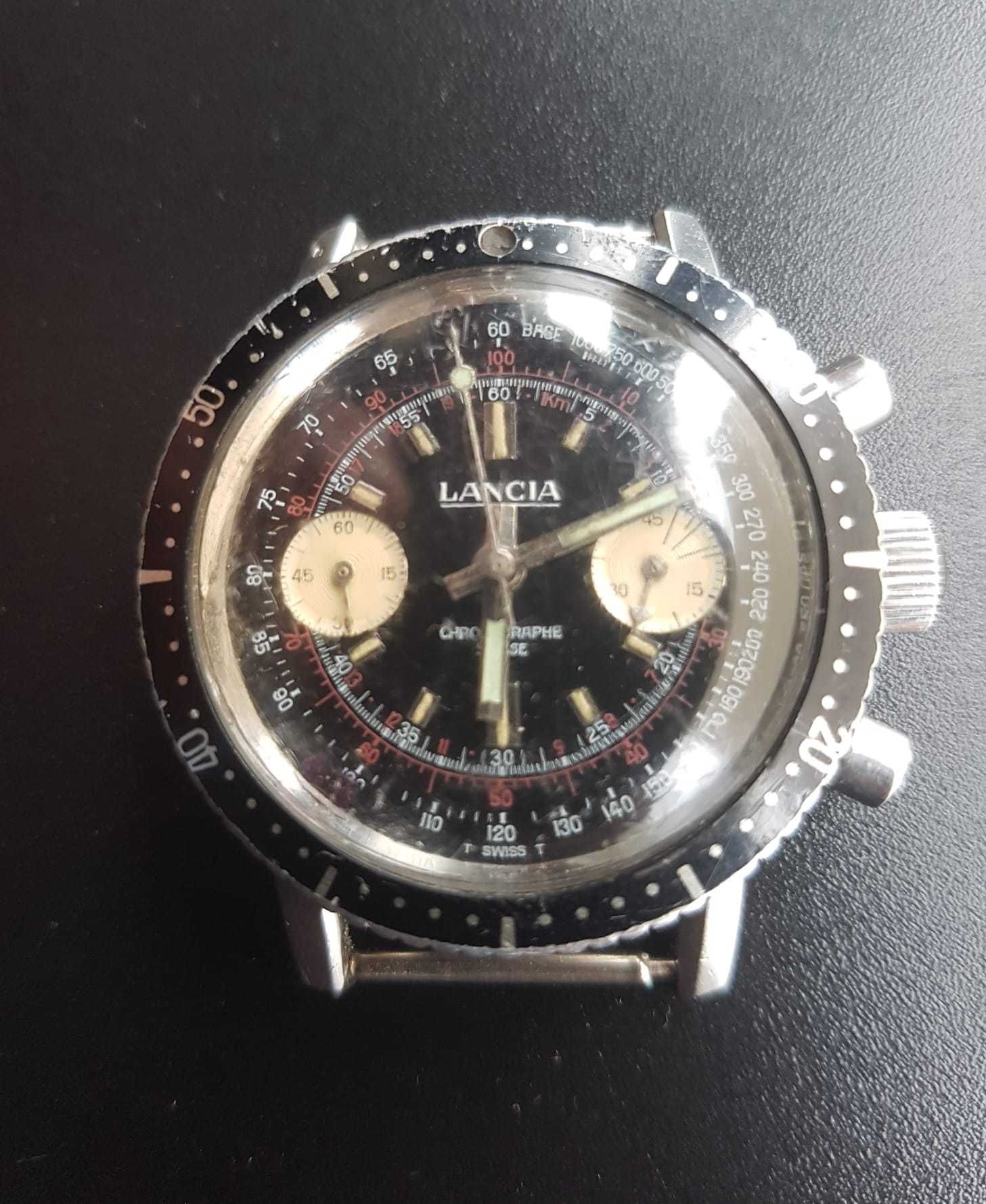 Relógio Cronógrafo Lancia aço  Valjoux 7730 mostrador preto