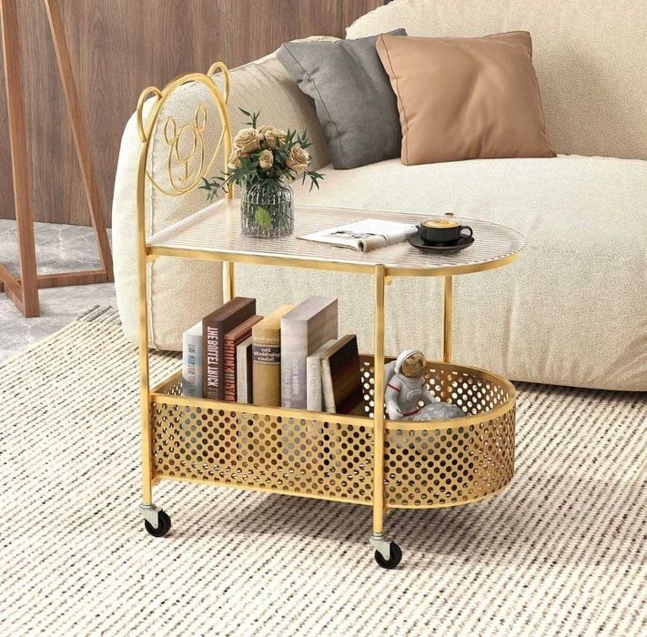 Stolik kawowy na kółkach,Stolik boczny z koszykiem