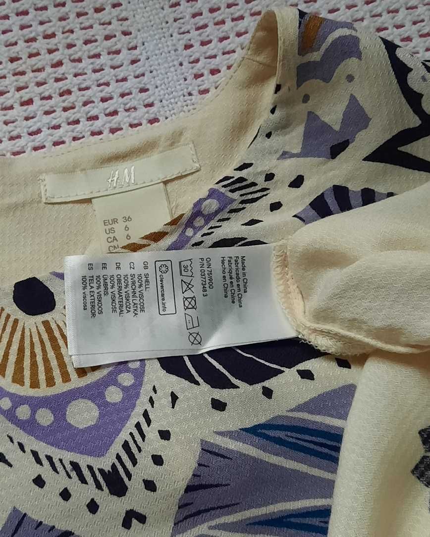 100% Wiskoza H&M Cudna boho wzory beż krem bluzka koszula S