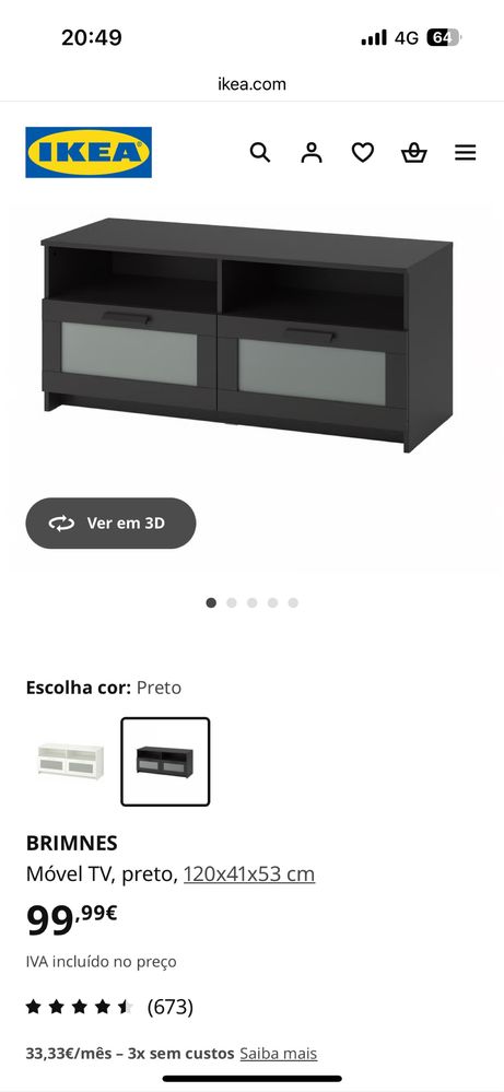 Movel TV preto com gavetas de vidro