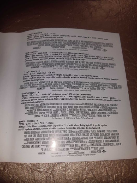 Szybcy i Wściekli kolekcja 10 filmów Fast Furius X Blu-Ray nowe folia