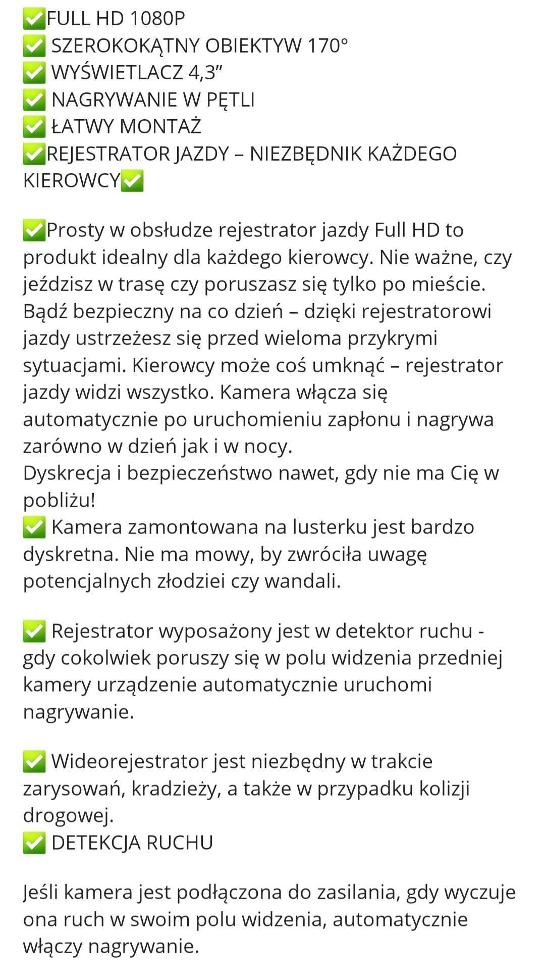 Wideorejestrator jazdy rejestrator kamera samochodowa w lusterku Nowe