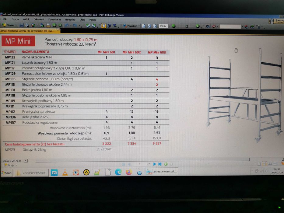 Do sprzedaży nowe Rusztowanie Przejezdne 1,80x0,75 m, wys. rob. 5,5 m