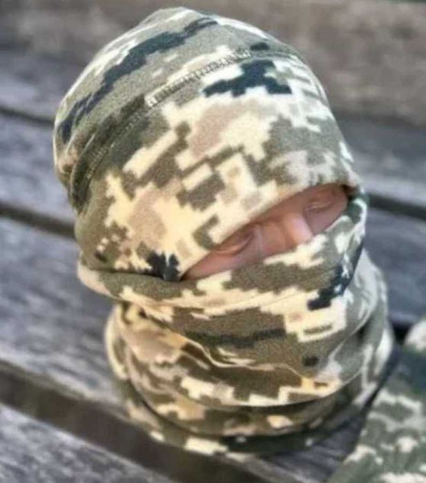 Флісовий комплект шапка+баф олива, піксель ,мультикам S M L