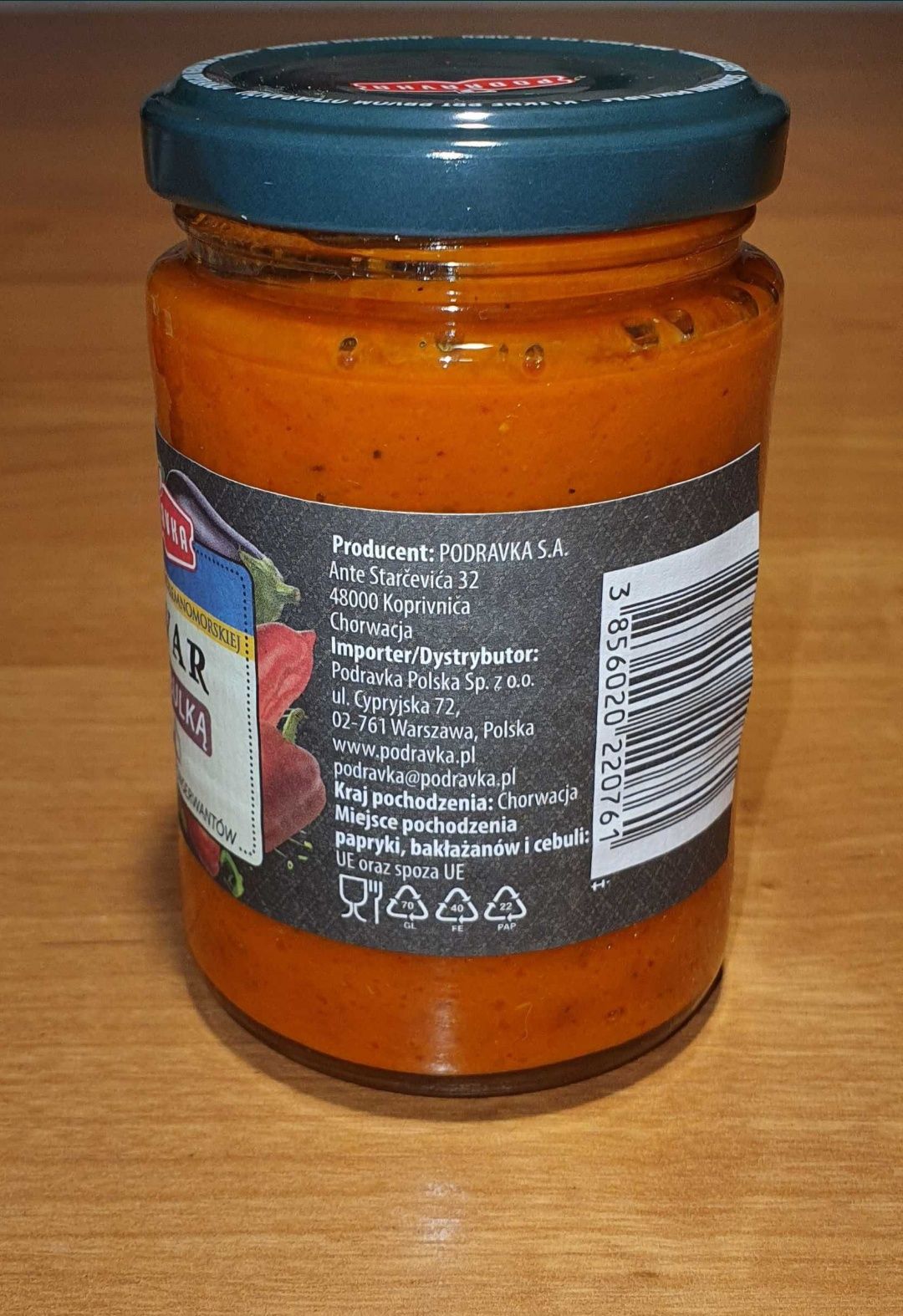 12x AJVAR z cebulką 195g, PODRAVKA, pasta na bazie papryki i bakłażanó