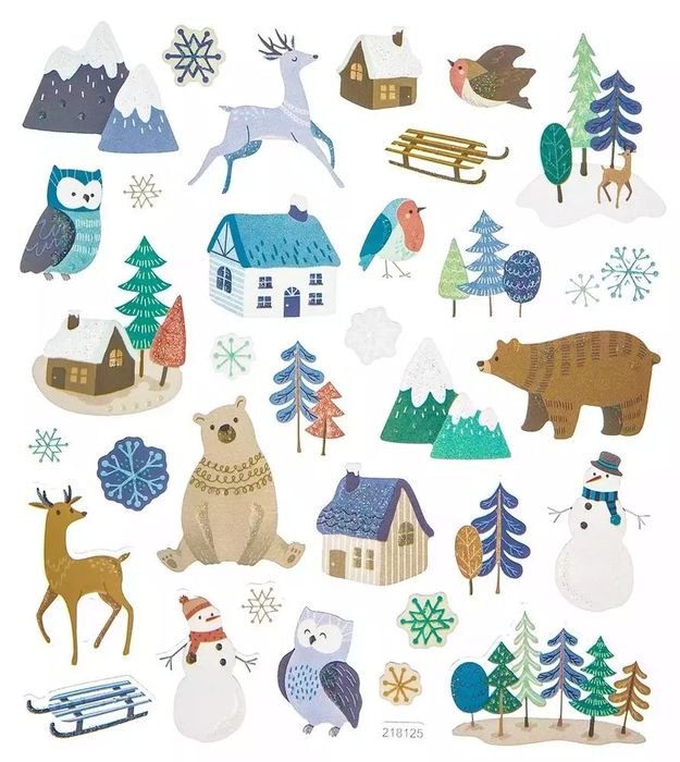 Naklejki z brokatem zimowy pejzaż 33szt. Dalprint