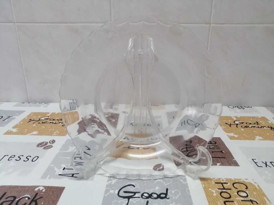 Conjunto pratos sobremesa + sopa, vidro transparente