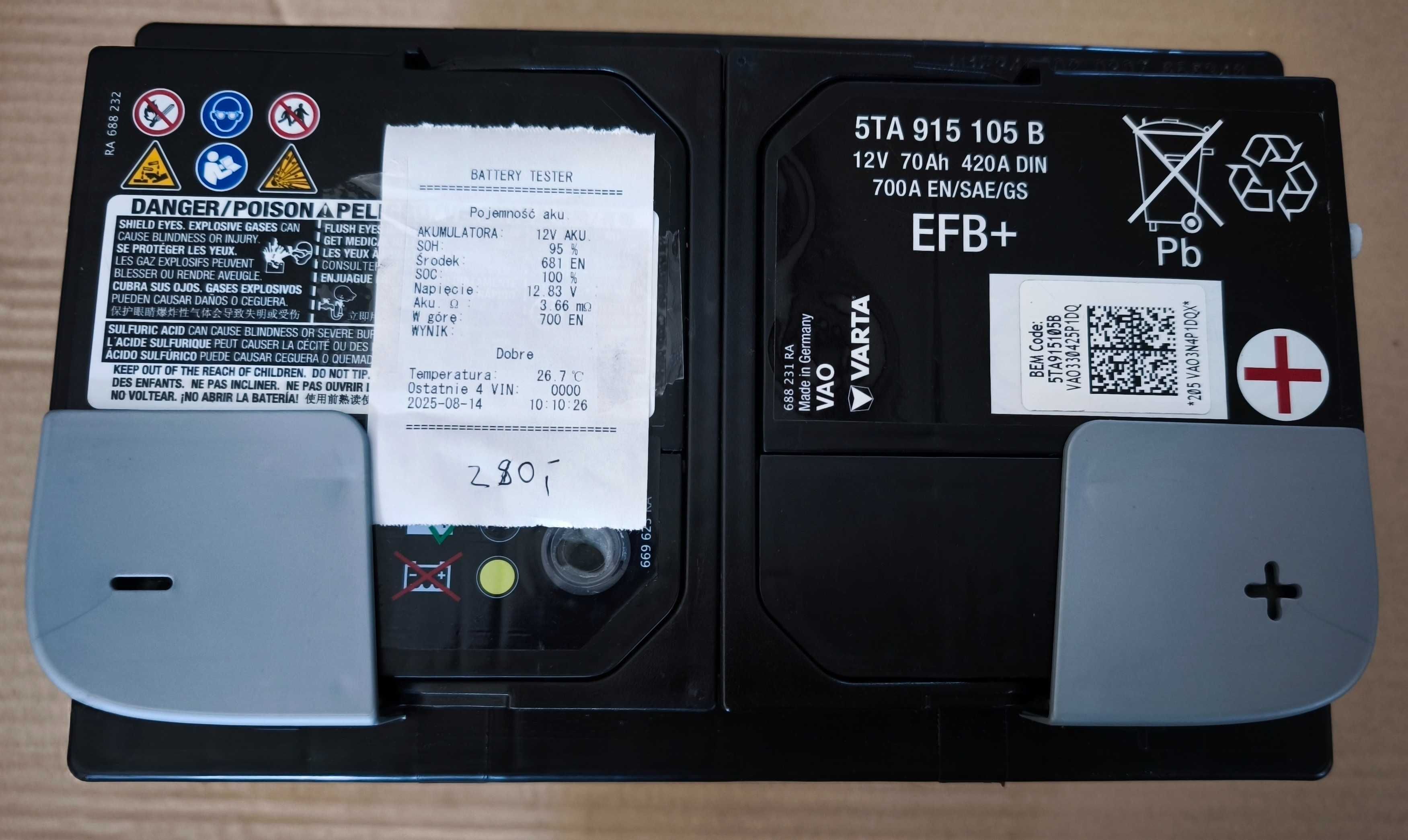 Akumulator Regenerowany VW OE EFB+ 70Ah 700A 72Ah 74Ah Jak NOWY 2023
