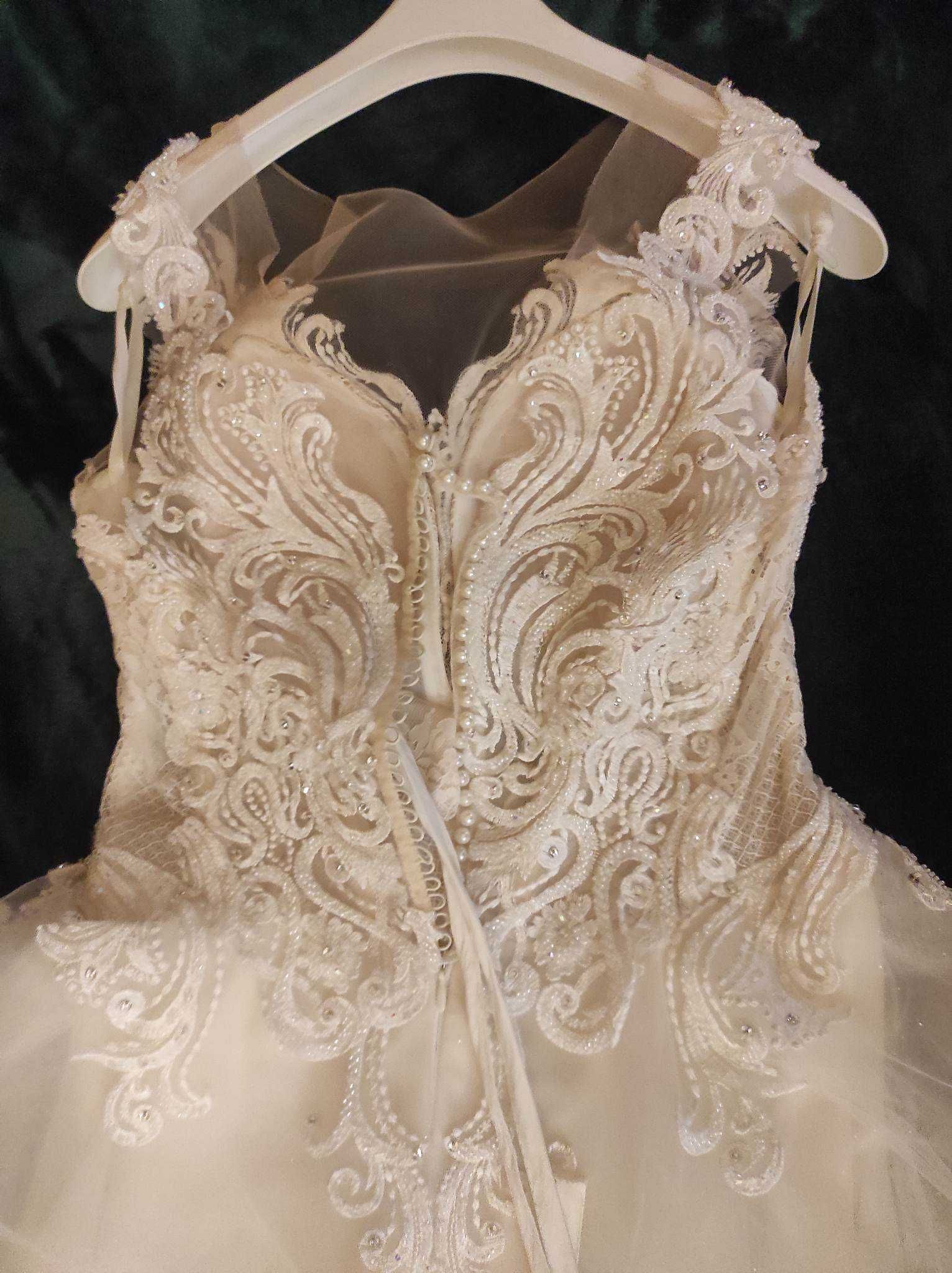 Suknia ślubna 40 (L) -jak nowa - brzoskwiniowa+GRATIS