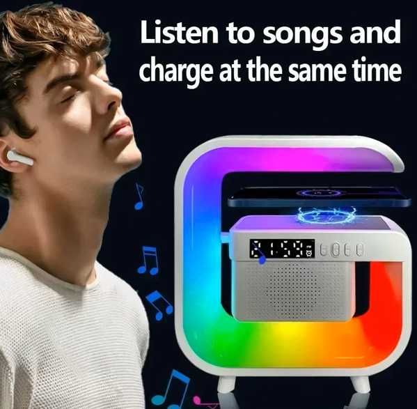 Lampka LED - głośnik bluetooth - zegar - ładowarka indukcyjna - NOWY