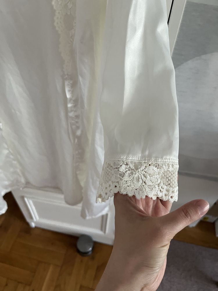 Komplet biały szlafrok i koszula nocna satynowa / piżama Donna