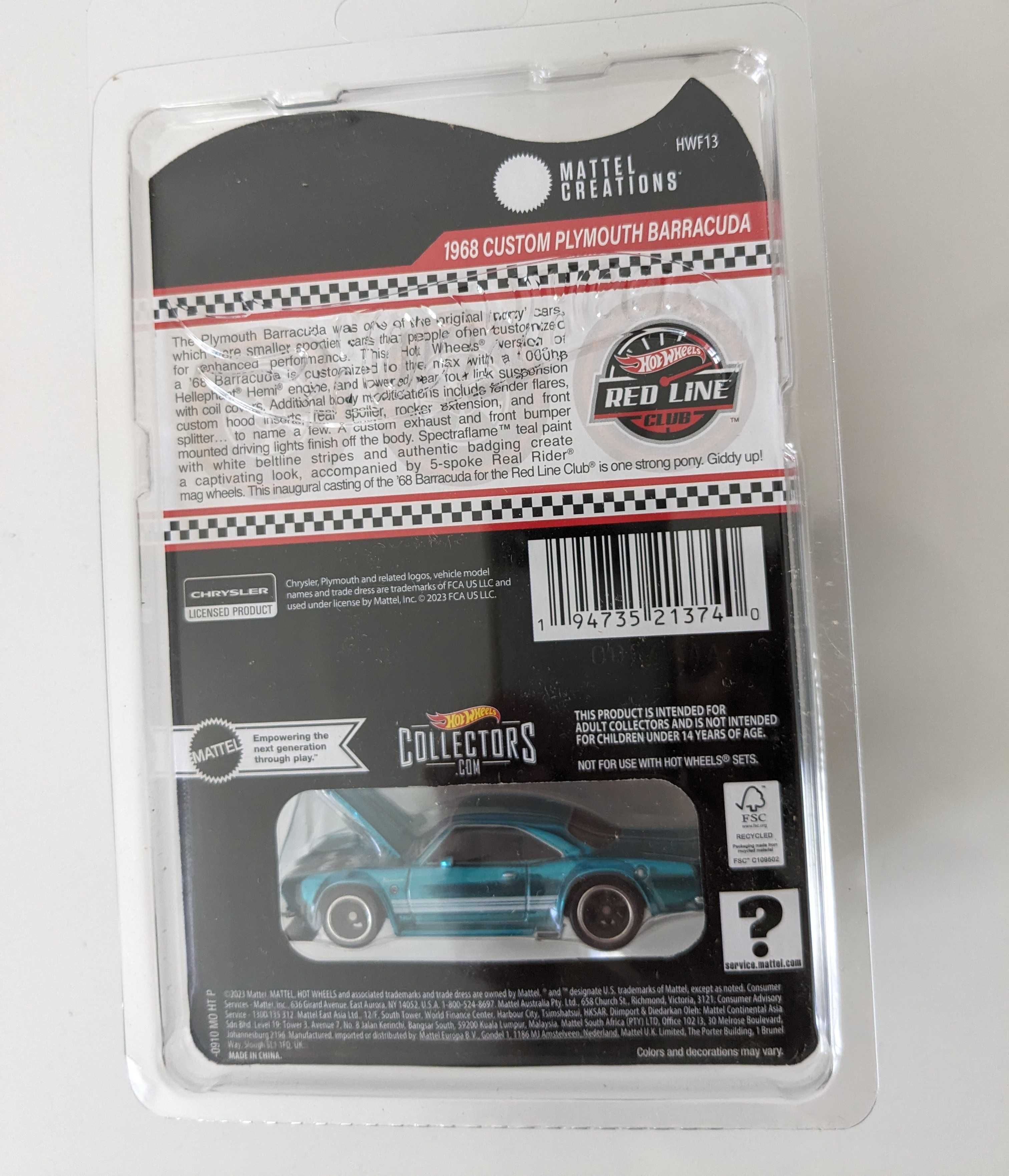 1968 custom Plymouth Barracuda RLC Hot Wheels 1:64