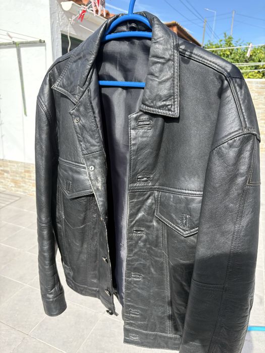 Casaco de cabedal preto M