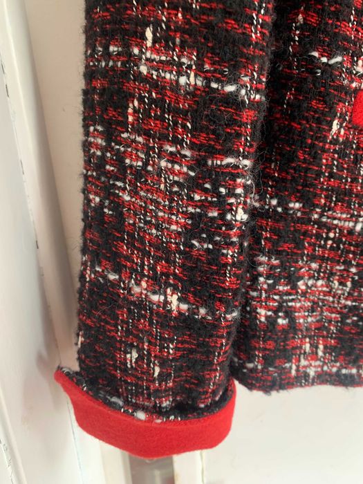 Casaco Tweed Mac Scott, 46, preto vermelho, cintado, botões vermelhos