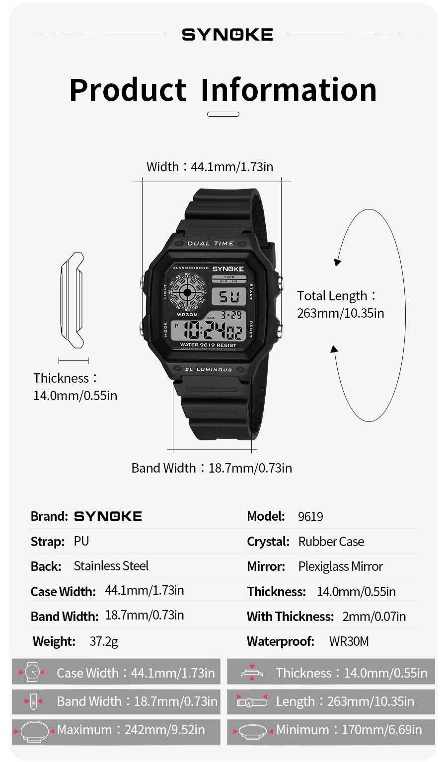Klasyk zegarek elektroniczny Synoke cyfrowy sportowy datownik stoper