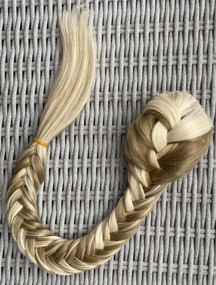 Premium Ultra włosy doczepiane, blond pasemka, długi warkocz ( 472 )