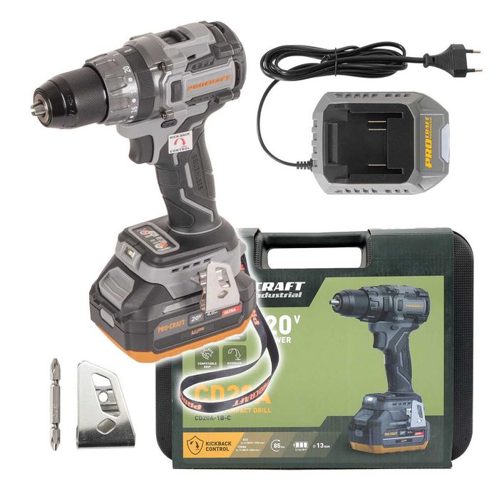 Акумуляторний шуруповерт Procraft Industrial CD20A (20В 4Ач Зп) кейс