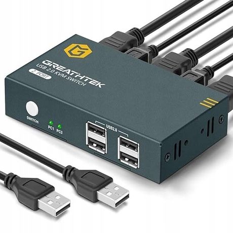 GREATHTEK Przełącznik KVM HDMI USB 2 port 4K USB2.0