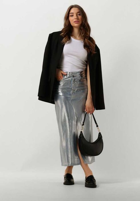 Джинсова довга спідниця,  металік, батал , 22 розмір, срібна спідниця