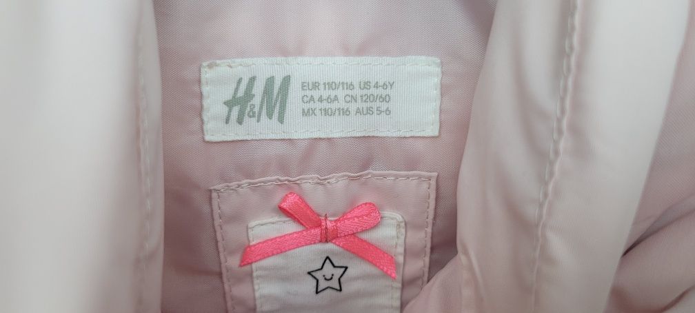 Kamizelka bezrękawnik H&M 110/116 4-6 lat pikowana rózowa kaptur bdb