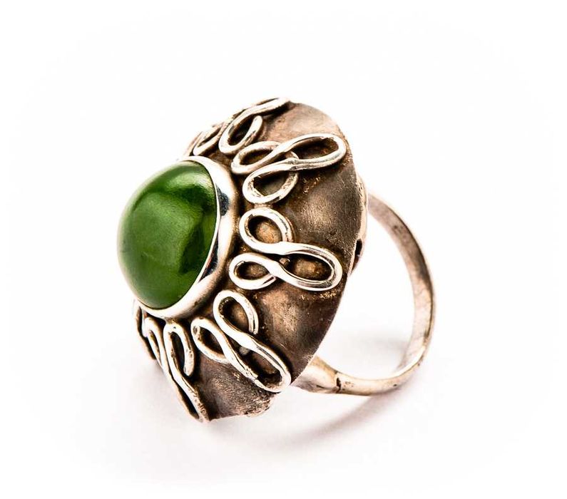 Warszawski Srebrny Pierścionek - NEFRYT - 13,75g - PRL - ORNO - Kraków