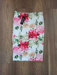Nowa śliczna dopasowana ołówkowa spódnica kwiaty S wiosenna elegancka