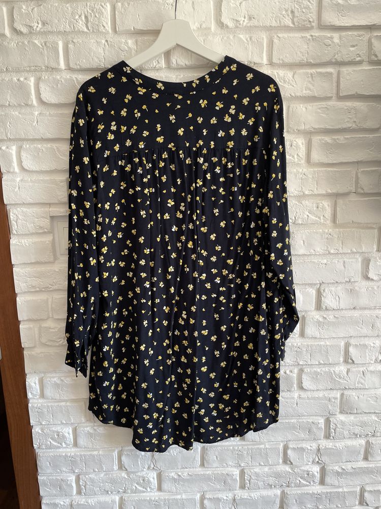 Granatowa sukienka mini w żółte kwiaty h&m oversize 38 M (40 L 42 XL)