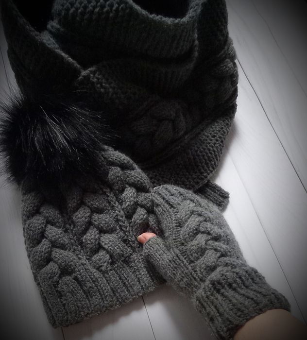 Czapka szalik mitenki rękawiczki ręcznie robione wełna