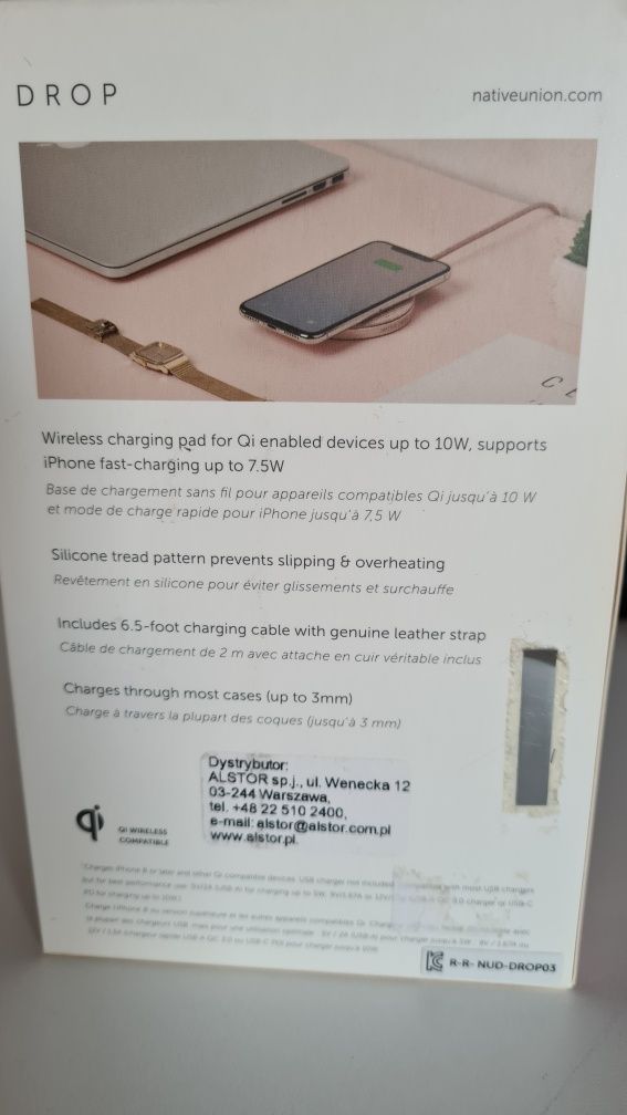 NATIVE UNION Drop Ładowarka bezprzewodowa QI iPhone Samsung Róż