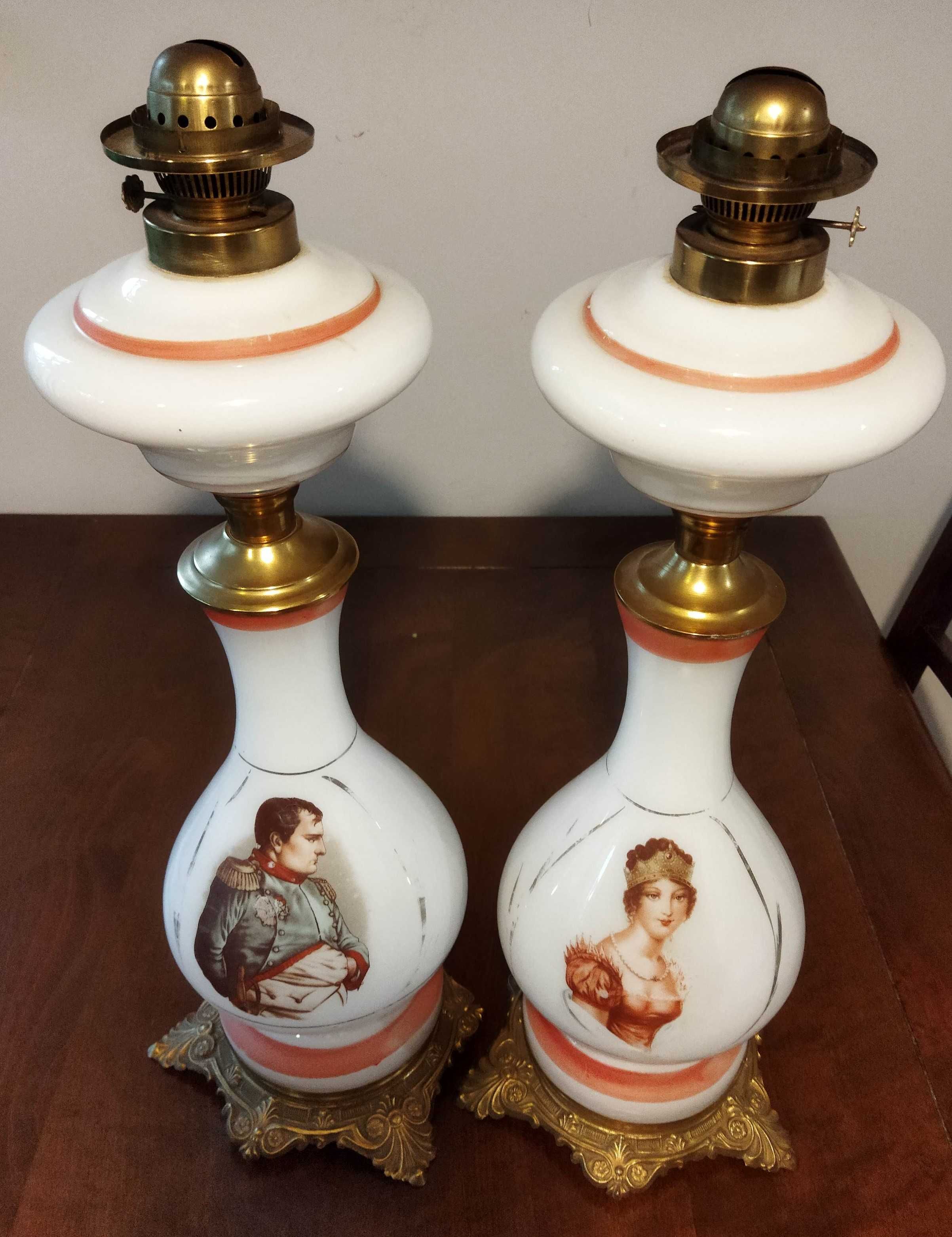 Lampy naftowe 2 szt. para lamp szkło kolorowe Napoleon Józefina