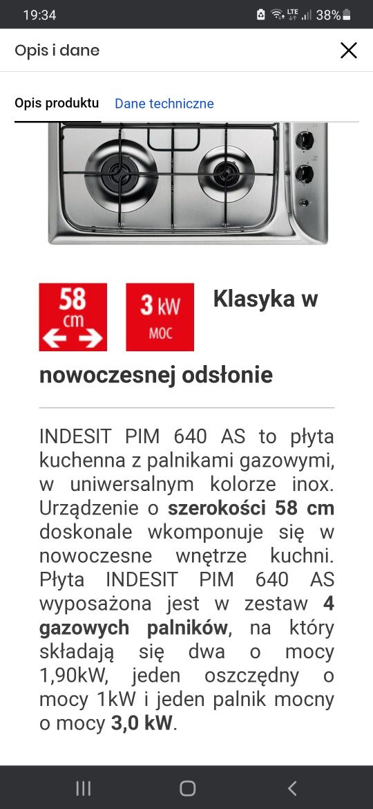 płyta gazowa indesit do zabudowy