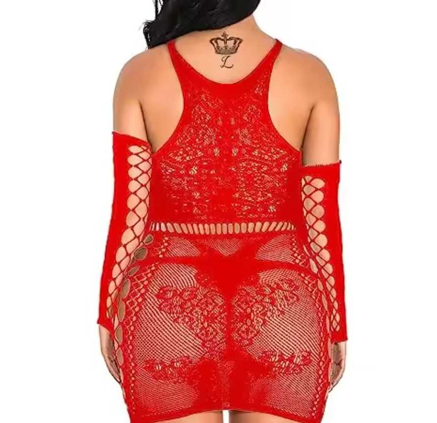 A010 sexy bielizna erotyczna koszula nocna sukienka rękawice Xs/3XL