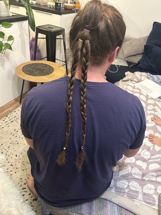 Wlosy naturalne dziewicze krecone ciemny braz dwa warkocze 50 cm