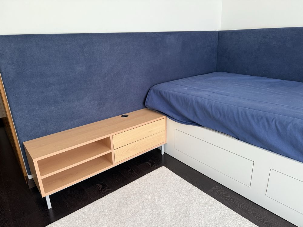 Quarto Conpleto Cama Colchão Aparador Secretaria Prateleiras