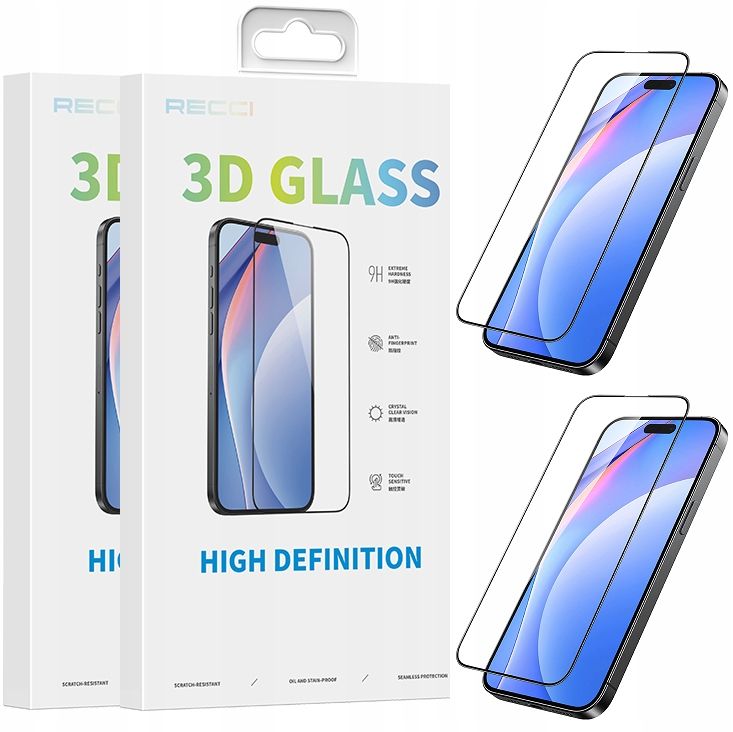 2X Pełne Szkło Hartowane 3D 9H Do Iphone 15 Na Cały Ekran Zestaw Recci