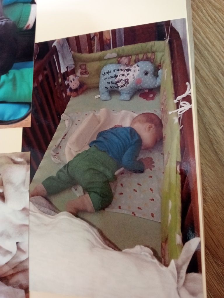 Łóżeczko dla dziecka z  ochraniaczami i pościelą kołderką stojak miska