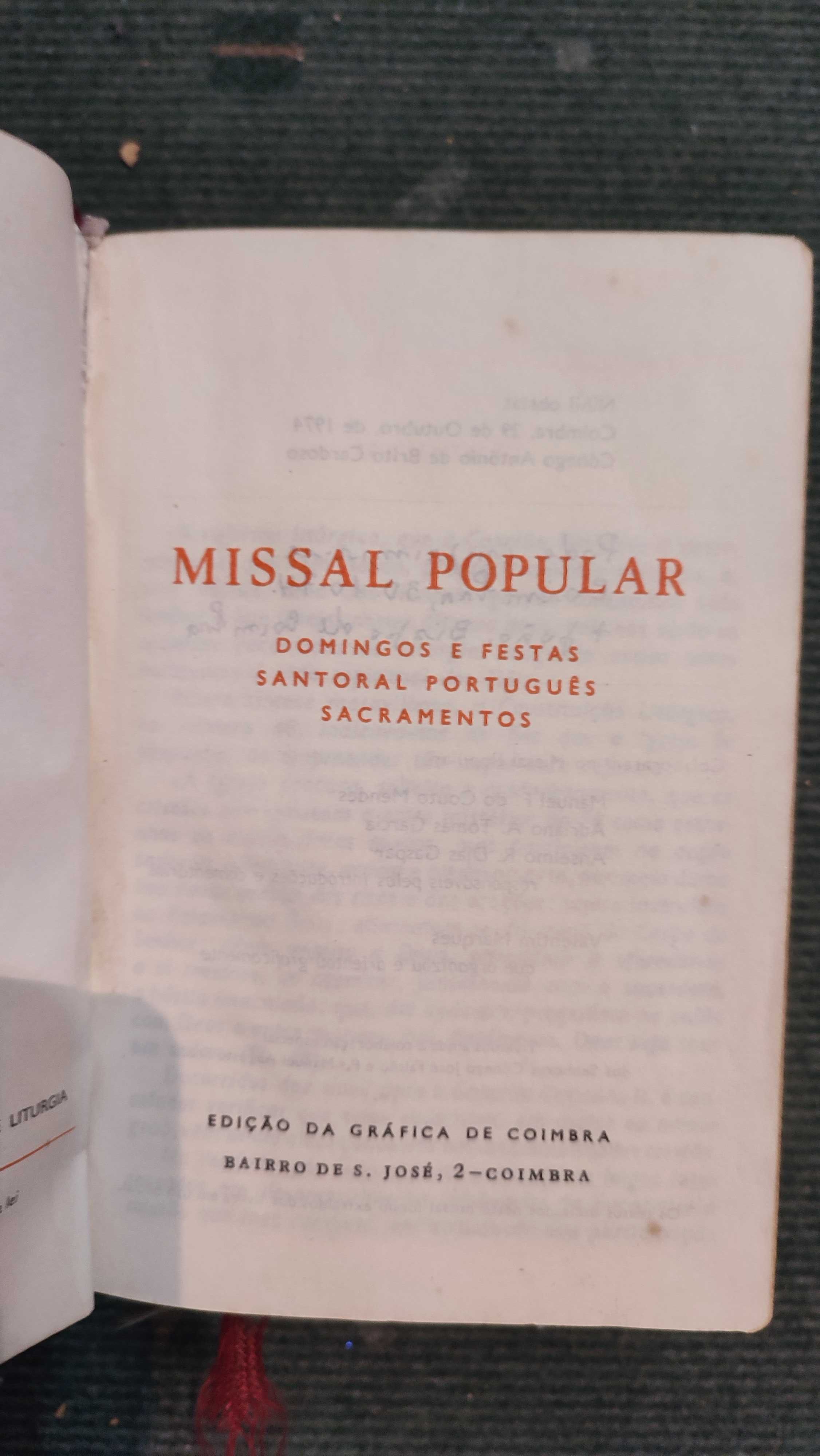 Missal Popular Domingos e Festas Santoral Português Sacramentos