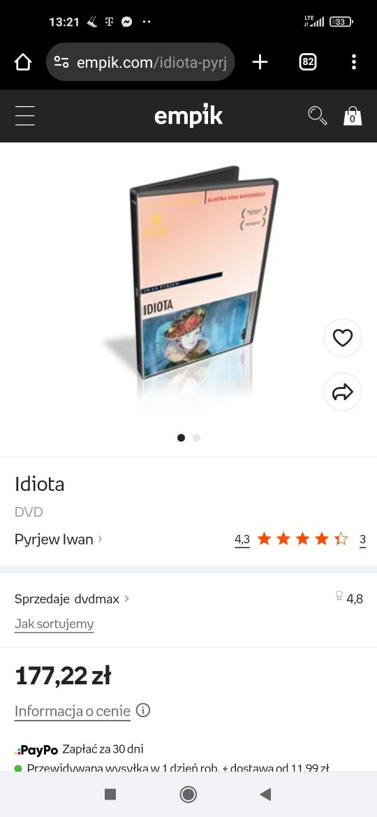 Film DVD IDIOTA Iwan Pyrjew oficjalne oryginalne wydanie za 1/6 ceny!!