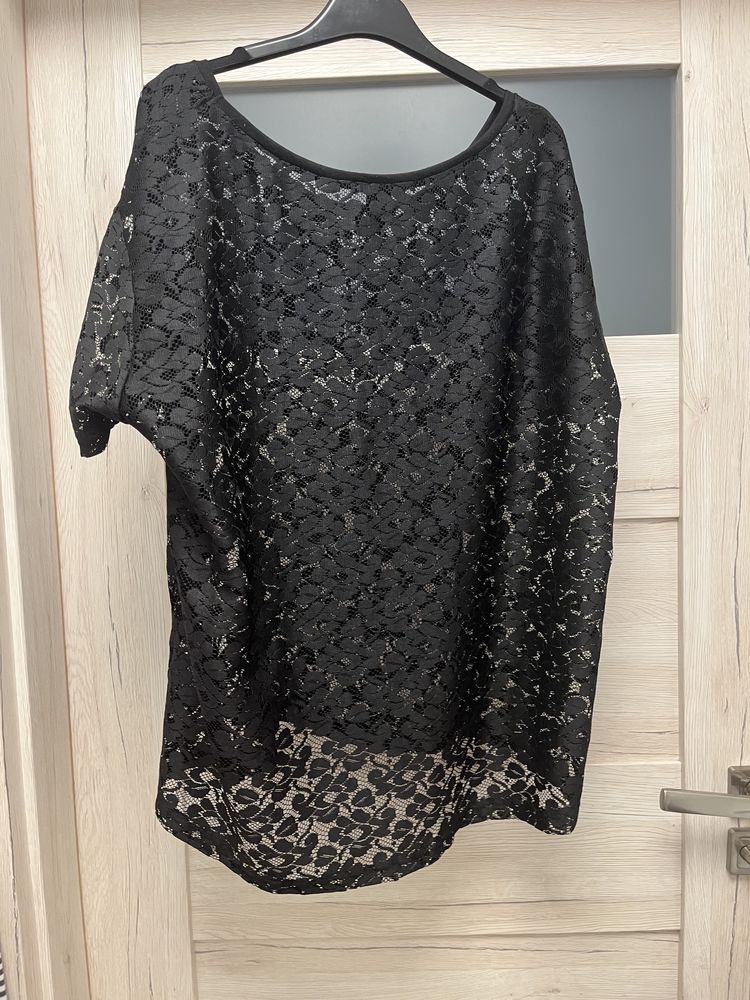 Bluzka koronka czarna oversize L H&M