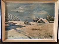 Wiktor Korecki - pejzaż zimowy, obraz olejny
