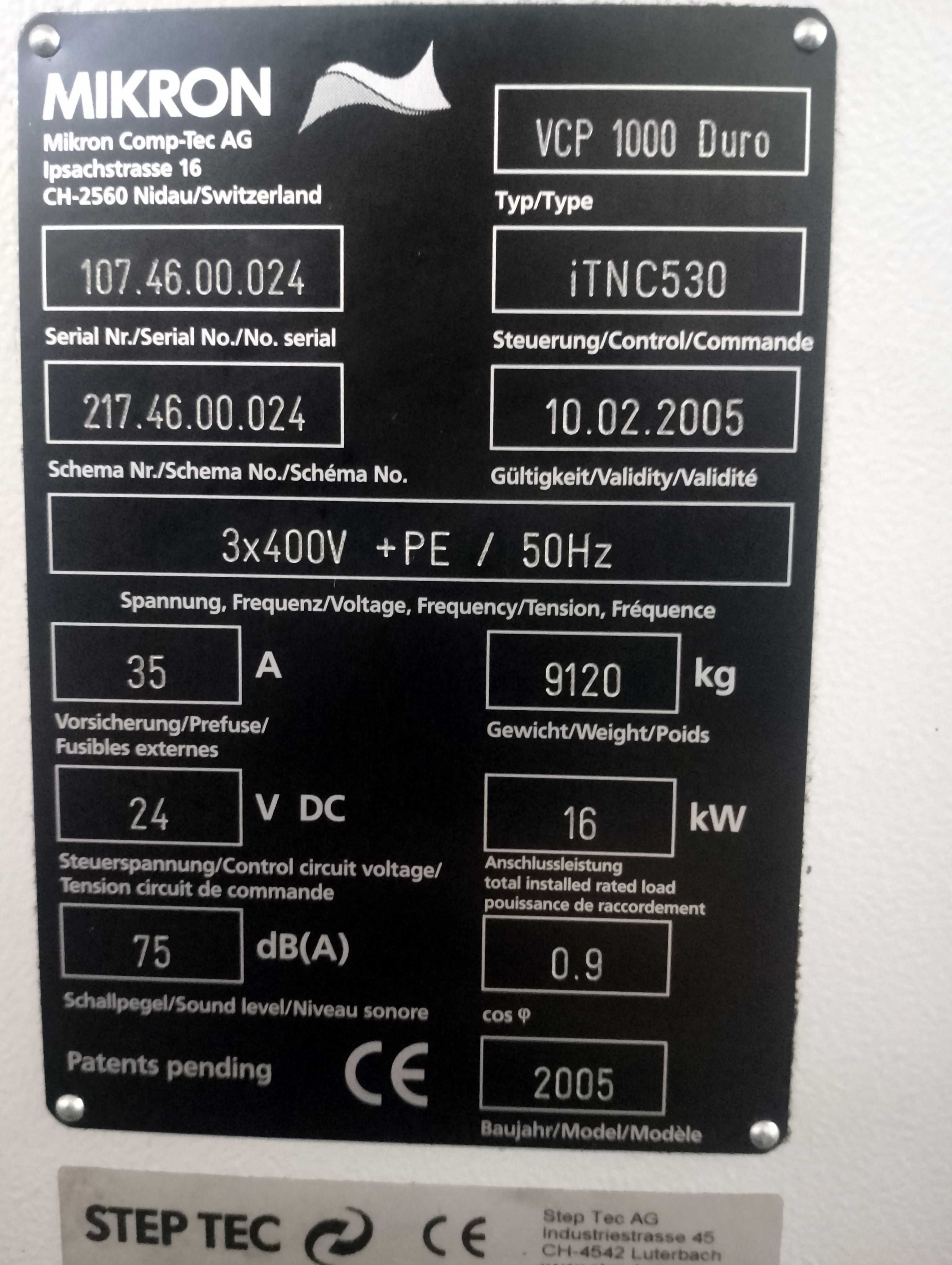 Centrum CNC - MIKRON VCP 1000 Duro Sterowanie Heidenhain iTNC 530