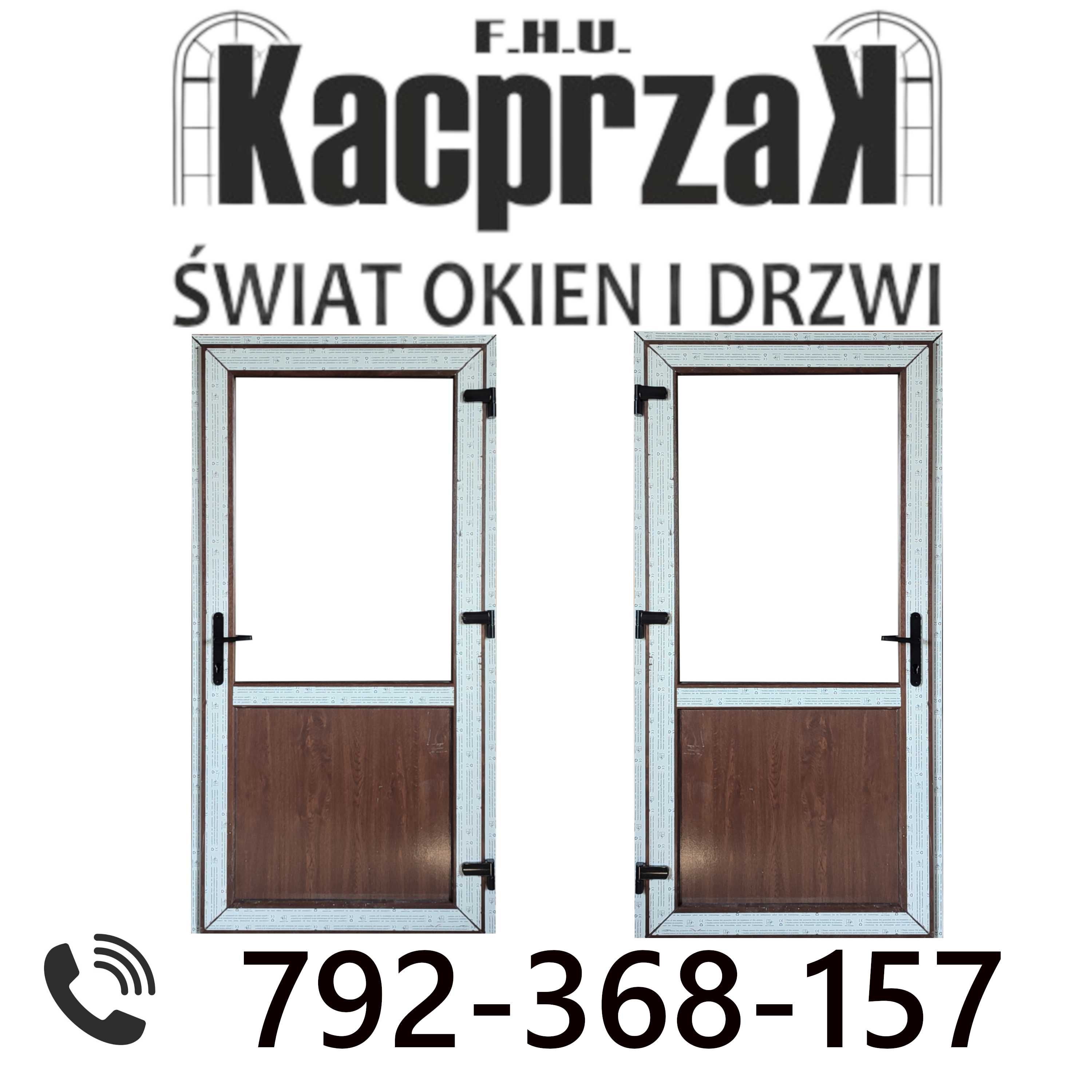 DRZWI Kacprzak 105x210 Drzwi ZEWNĘTRZNE PCV Sklepowe Orzech Lewe