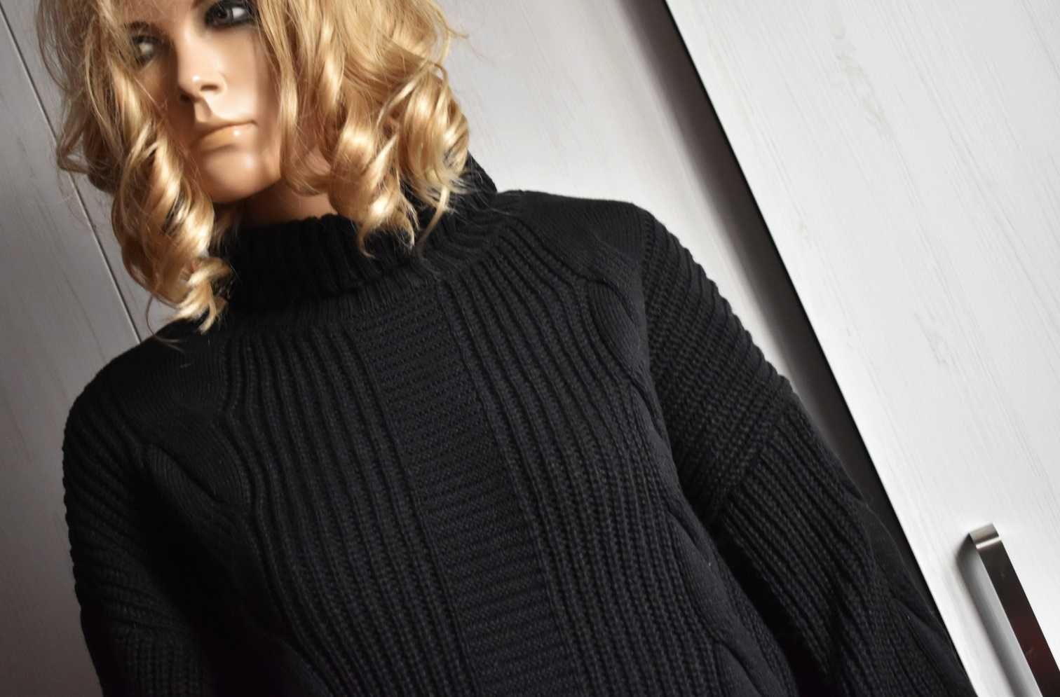 Sweter 38 M dzianinowy oversize z golfem ciepły gruby golf luźny