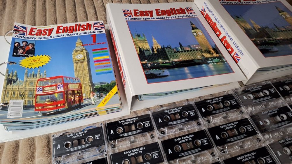 EASY ENGLISH Nauka języka angielskiego +44 kasety +zeszyty +segregator